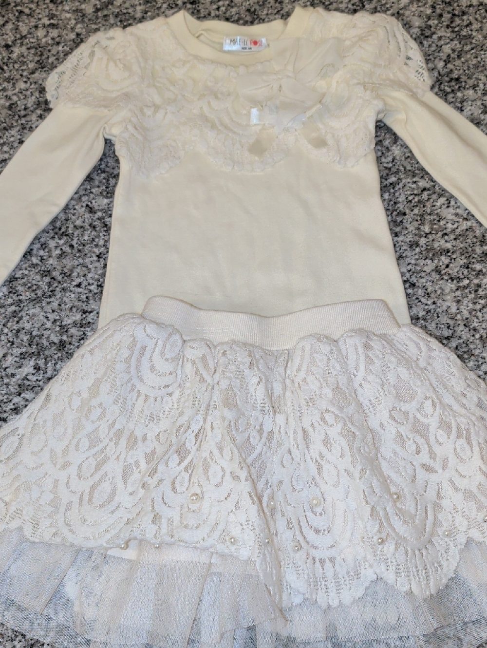 Mellie & Co. Cream Lace Girls' Matching Set - Long Sleeve Top & Tulle Skirt